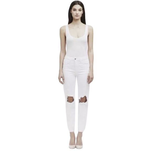 L’AGENCE ‘Audrina’ High Rise Jean In Blanc Worn Destruct Size 25 - Picture 4 of 12